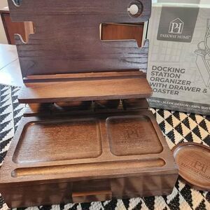 NWB Electronics Charging Station w/ Storage. Walnut Wood. Office Desk Nightstand